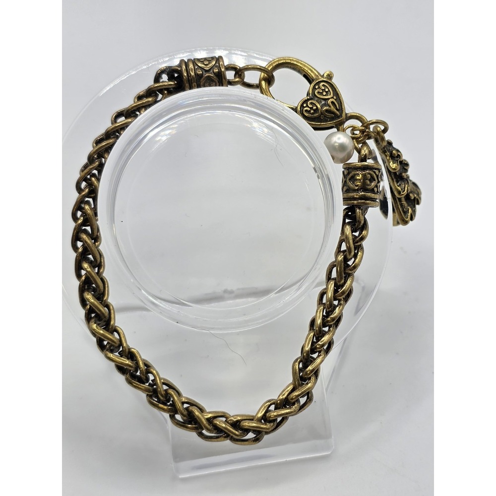 Antique Goldtone Charm Braided Bracelet Lobster Clasp Christmas Tree